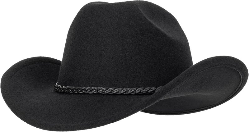 Vikodah Vintage Western Cowboy Hat for Men Women - Wide Brim Cowgirl Fedora Hats with Braided Rope Band M - Image 2